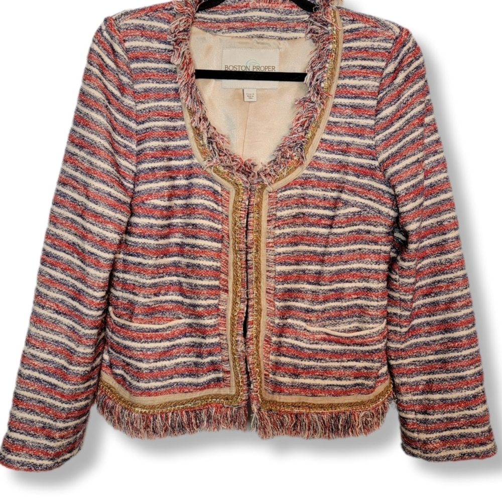 Boston Proper Red, White, And Blue Tweed Blazer